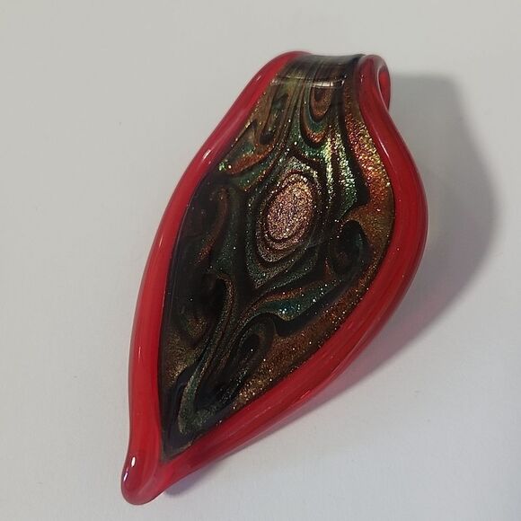 No Brand Jewelry - Beautiful Teardrop Art Glass Pendant Dark Red Orange